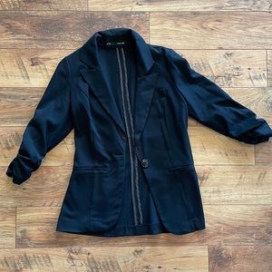 Maurices black blazer with one working button and 3/4 length sleeves